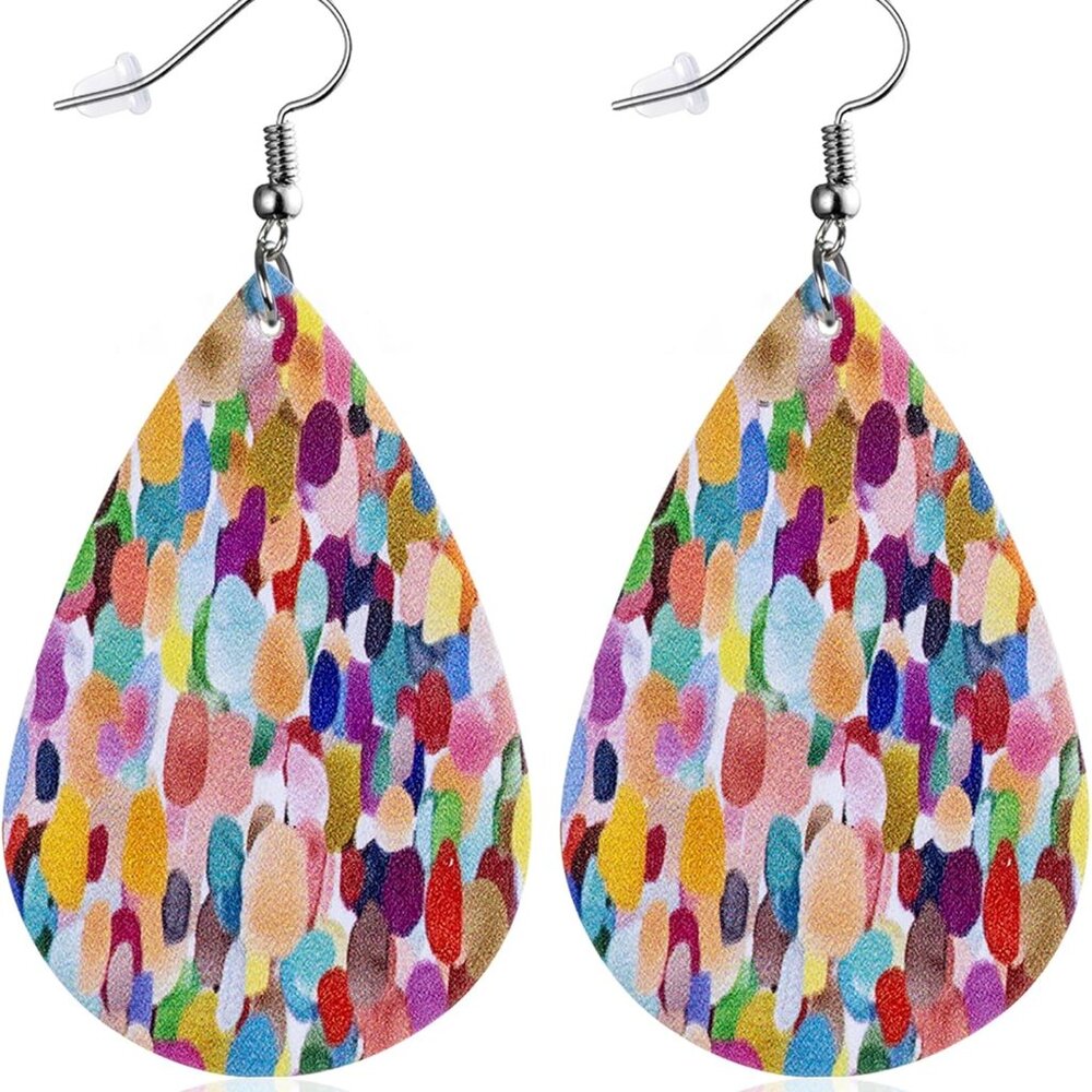 Colorful Earrings for Women Leather Teardrop Dangle Drop Jewelry Outfits Accesso
